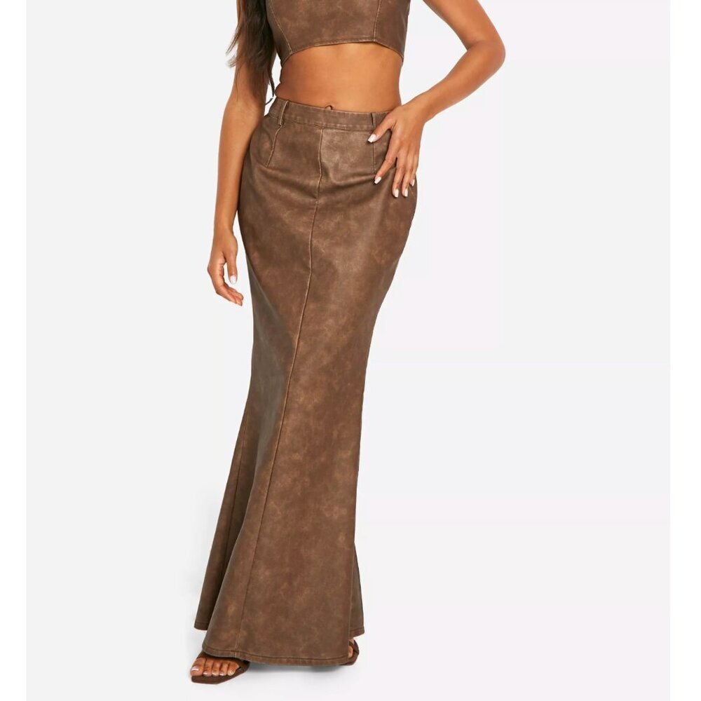 Boohoo Washed Faux Leather Maxi Skirt - NWT
